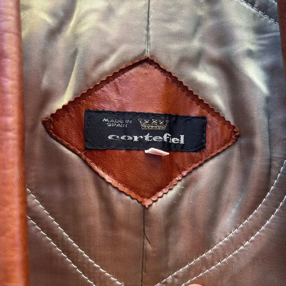 vintage 70s cortefiel brown leather jacket
